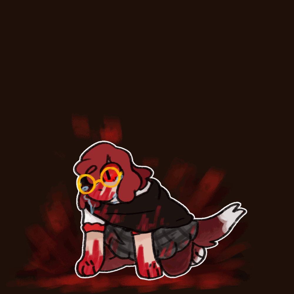 an animated gif of shelby from vampires smp as a werewolf. she has blood on her hands and cloak.